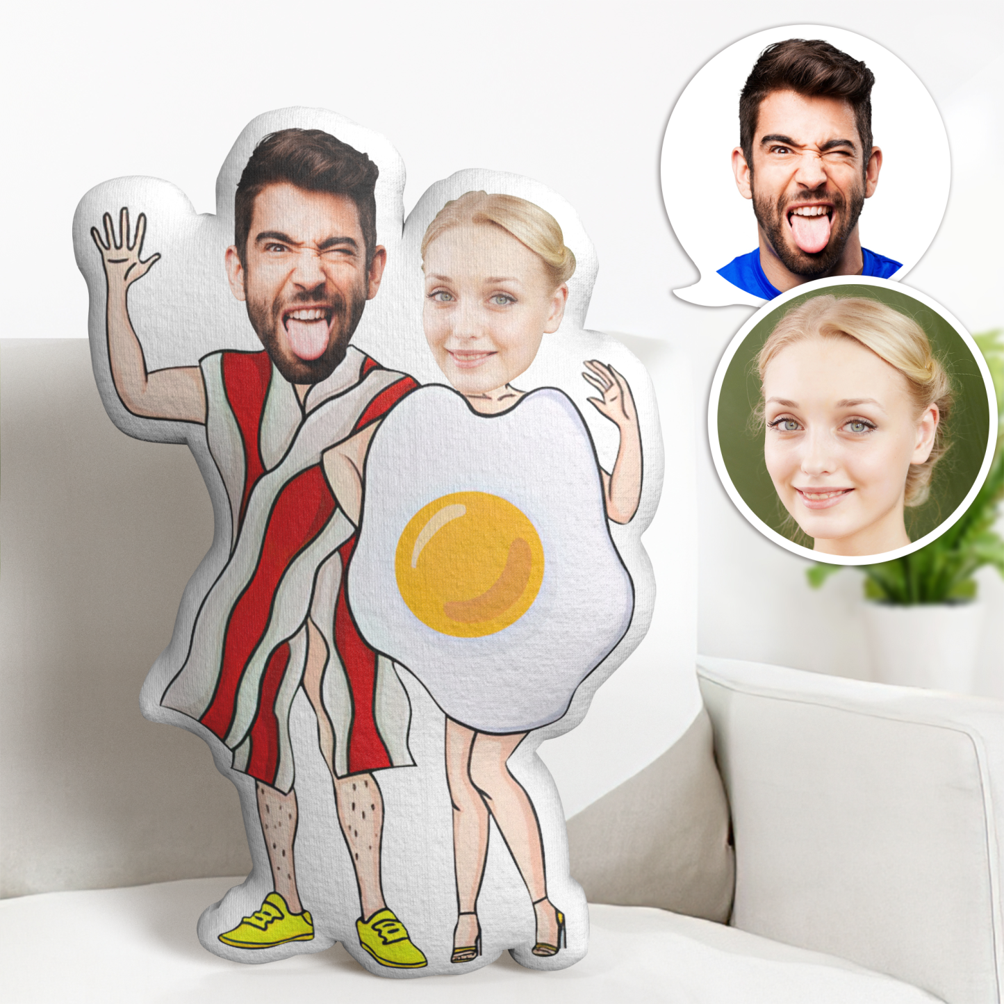 Paar Spiegeleier Und Speck Foto-gesichtskissen Minime-wurfkissen Benutzerdefinierte Gesichtsgeschenke Personalisiertes Foto-minime-kissen - MeineFotoTassen
