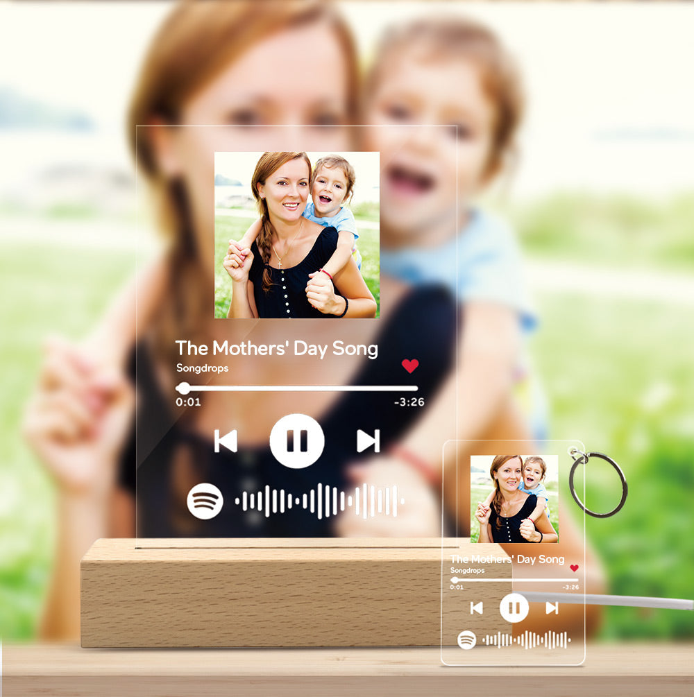 Muttertagsgeschenke Benutzerdefinierter Spotify-Code Acryl-Paar-Foto-Nachtlicht und Schlüsselanhänger-Set Liebesgeschenk für Mama