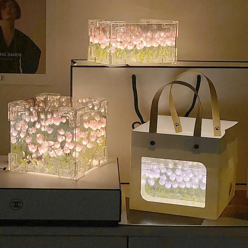 Diy Handgefertigte Lampe Acryl Linse Spiegel Blume Meer Dreidimensionalen Quader Nachtlicht - MeineFotoTassen