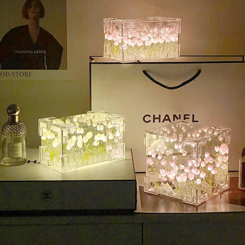 Diy Handgefertigte Lampe Acryl Linse Spiegel Blume Meer Dreidimensionalen Quader Nachtlicht - MeineFotoTassen