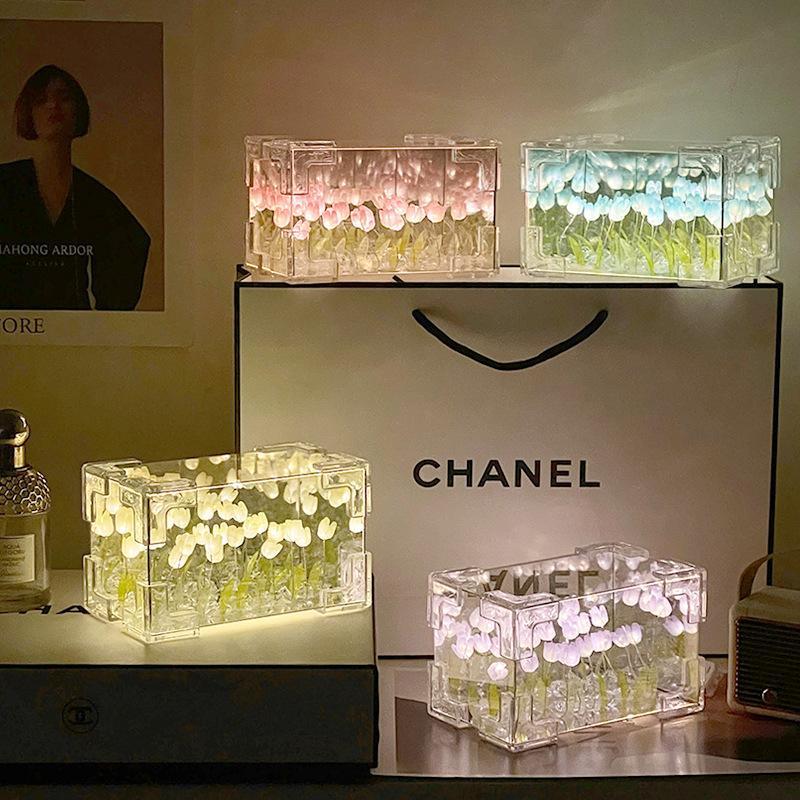 Diy Handgefertigte Lampe Acryl Linse Spiegel Blume Meer Dreidimensionalen Quader Nachtlicht - MeineFotoTassen