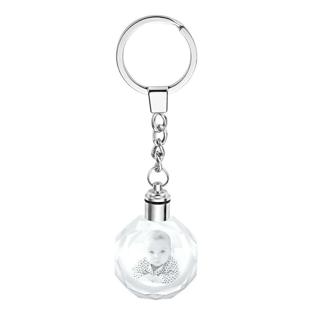 Custom Crystal Couple Photo Round Keychain