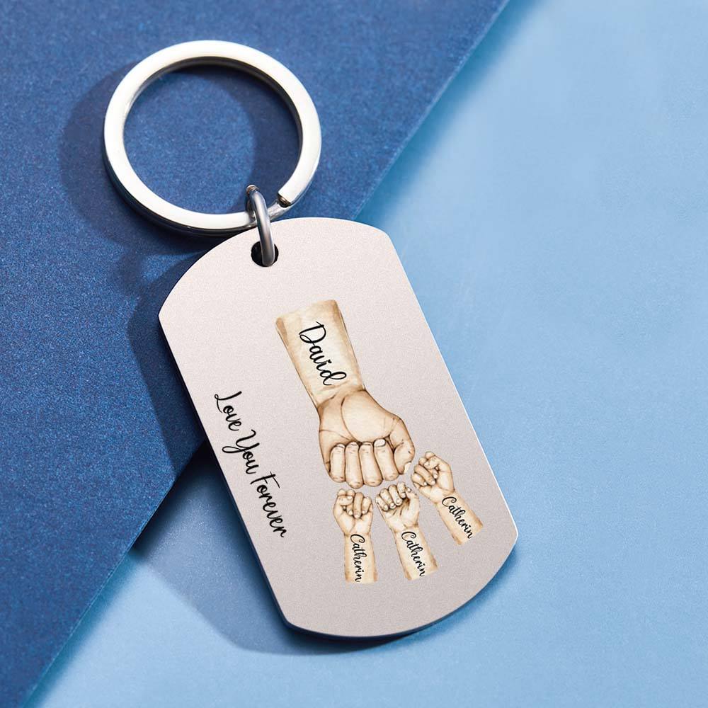 Daddy's Team Fist Bump Personalisierter Edelstahl-schlüsselanhänger, Vatertagsgeschenk Für Papa, Papa, Opa, Papa, Dada - MeineFotoTassen