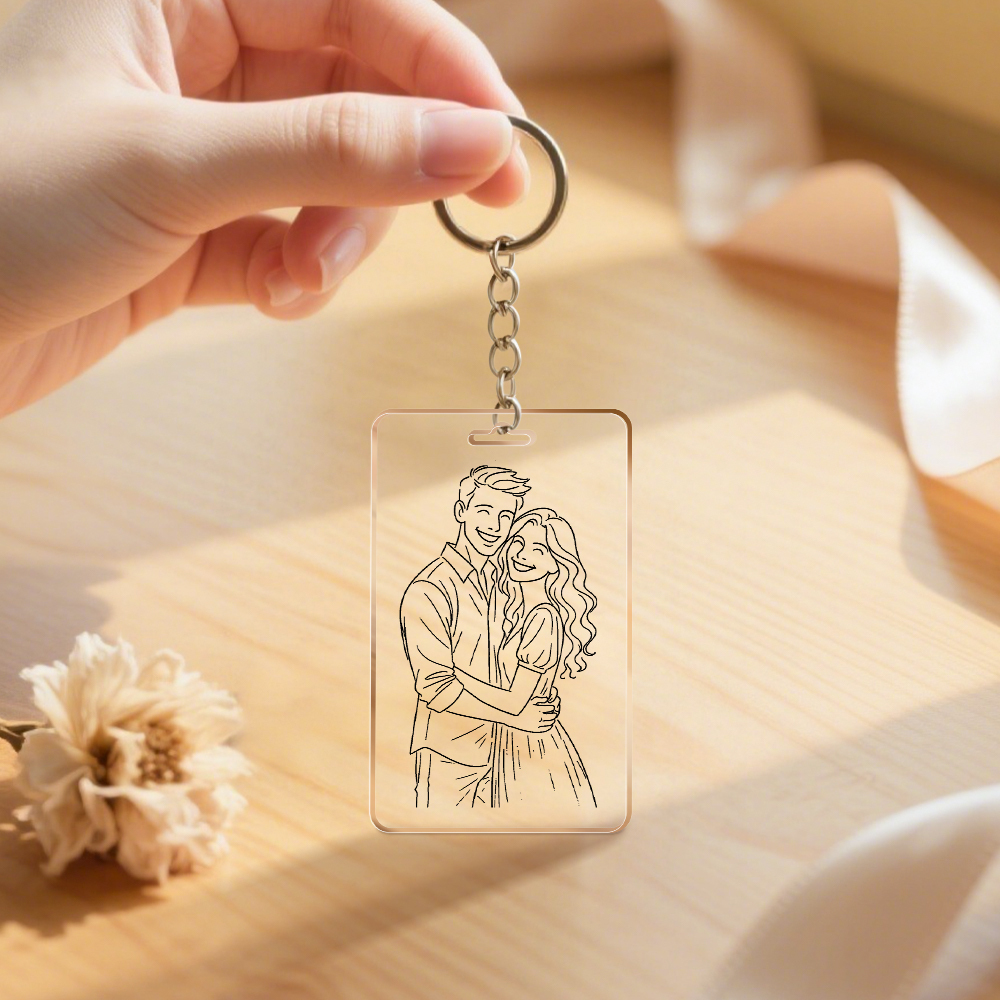 Personalisierter Schlüsselanhänger Mit Linienkunst, Personalisierter Schlüsselanhänger Mit Foto, Einzigartiges Geschenk Für Liebhaber - MeineFotoTassen