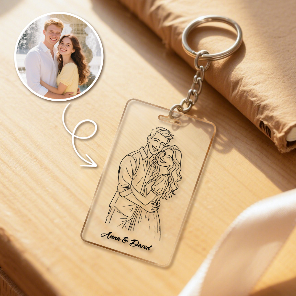 Personalisierter Schlüsselanhänger Mit Linienkunst, Personalisierter Schlüsselanhänger Mit Foto, Einzigartiges Geschenk Für Liebhaber - MeineFotoTassen