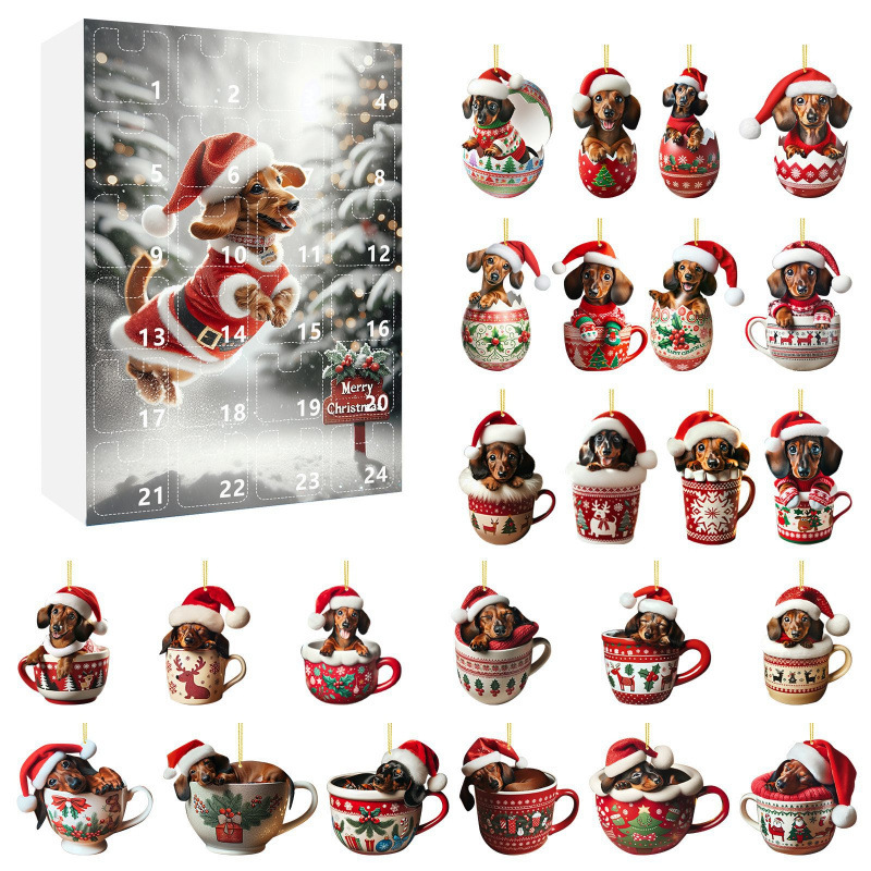 2025 Weihnachten Hund Blind Box 24day Countdown Dackel Becher Ornament Advent Kalender Urlaub Geschenk Überraschung - MeineFotoTassen