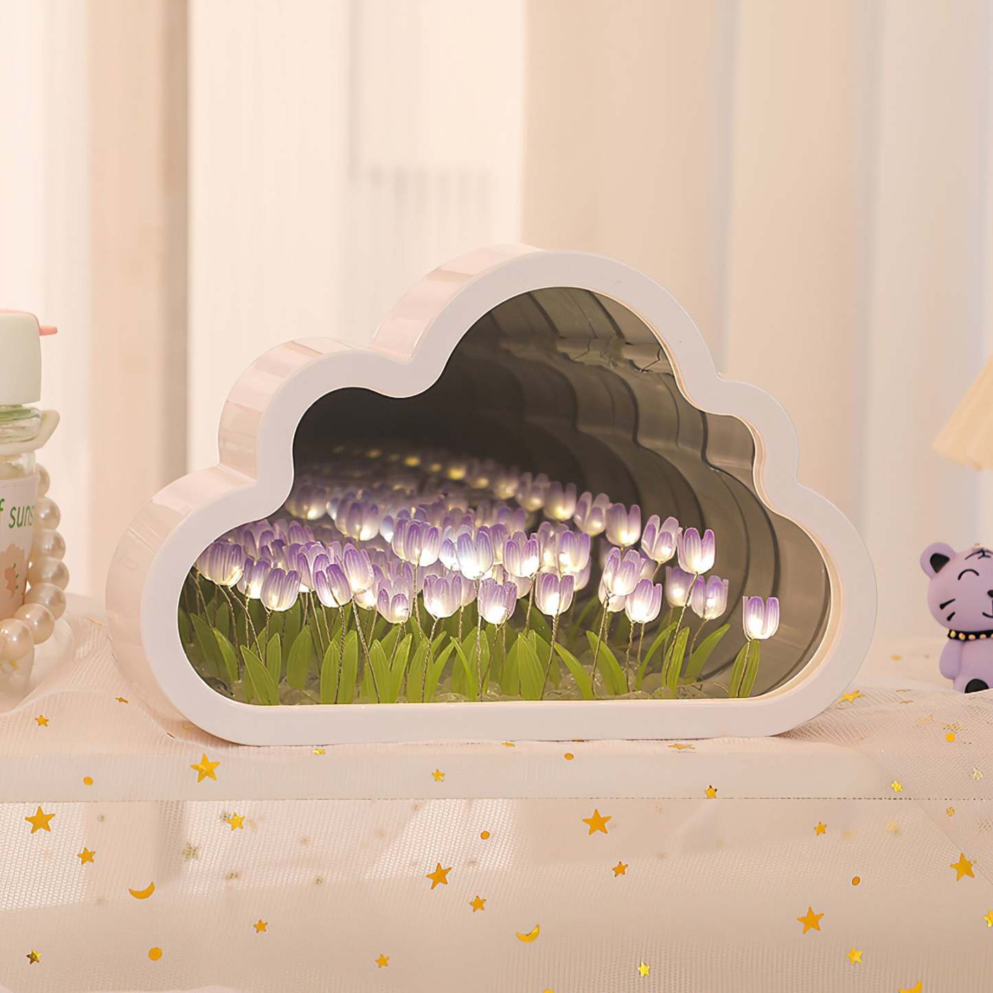 Diy Wolke Tulpe Spiegel Nachtlicht Simulation Blume Schlafzimmer Schlafen Tischlampe - MeineFotoTassen