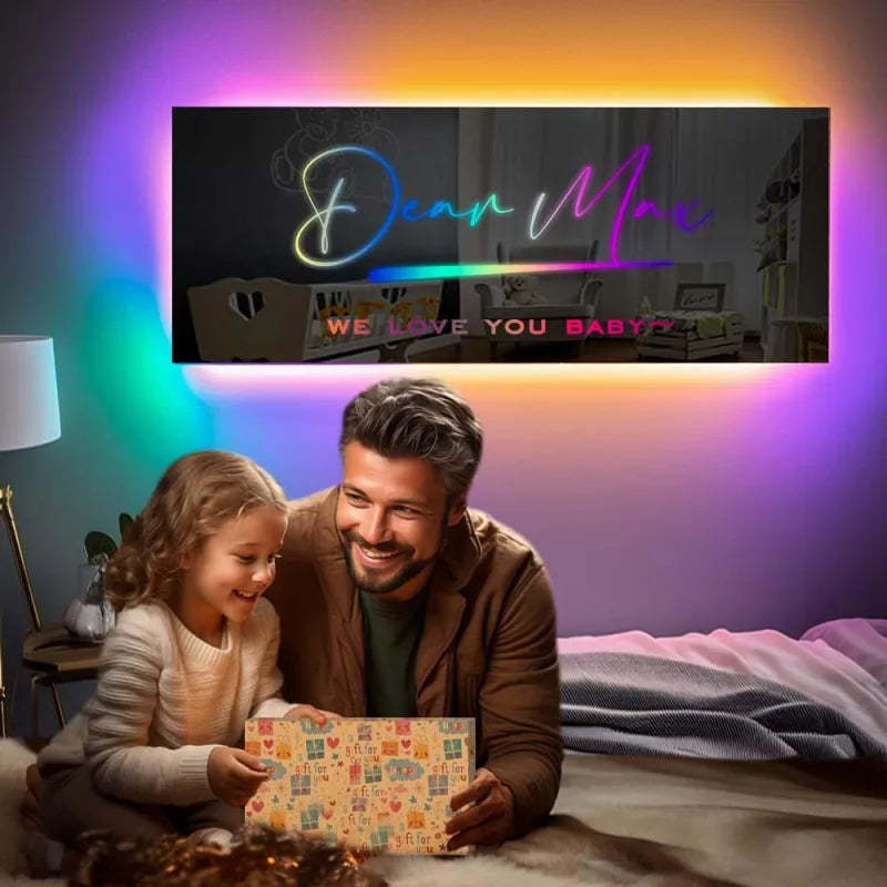 Benutzerdefinierter Name, Spiegelschild, Individueller Text, Led, Mehrfarbig, Beleuchtet, Wandbehang, Neonschilder, Geschenk Für Kinder, Heimdekoration - MeineFotoTassen