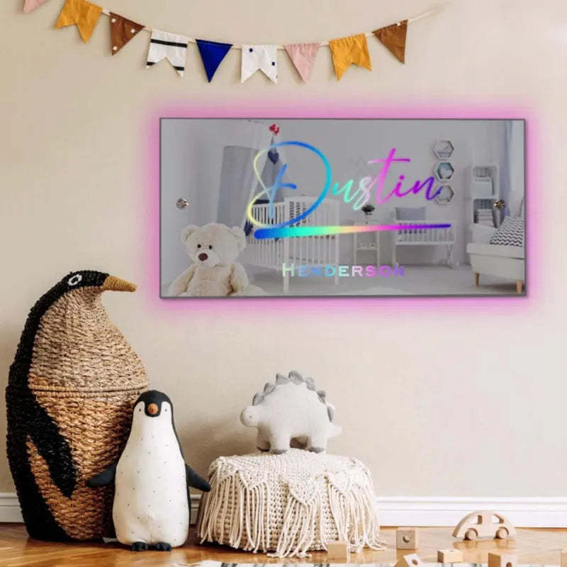 Benutzerdefinierter Name, Spiegelschild, Individueller Text, Led, Mehrfarbig, Beleuchtet, Wandbehang, Neonschilder, Geschenk Für Kinder, Heimdekoration - MeineFotoTassen
