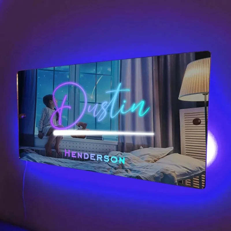 Benutzerdefinierter Name, Spiegelschild, Individueller Text, Led, Mehrfarbig, Beleuchtet, Wandbehang, Neonschilder, Geschenk Für Kinder, Heimdekoration - MeineFotoTassen