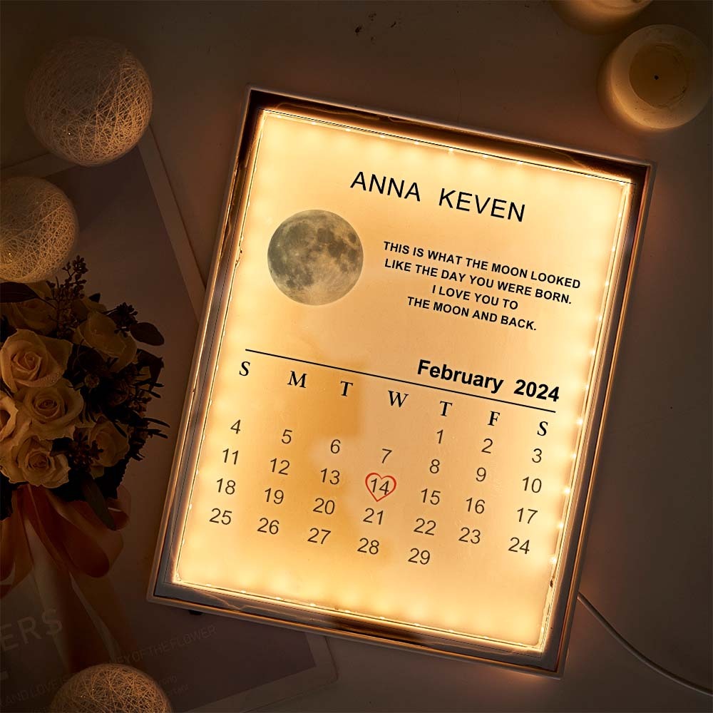Benutzerdefinierte Mondphasenlampe Kalender Nachtlicht Personalisierter Name Spiegellampe Geschenk Für Liebhaber - MeineFotoTassen