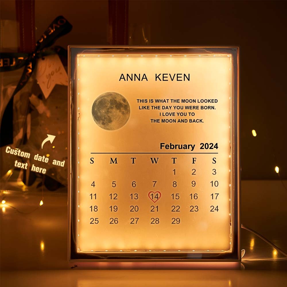 Benutzerdefinierte Mondphasenlampe Kalender Nachtlicht Personalisierter Name Spiegellampe Geschenk Für Liebhaber - MeineFotoTassen