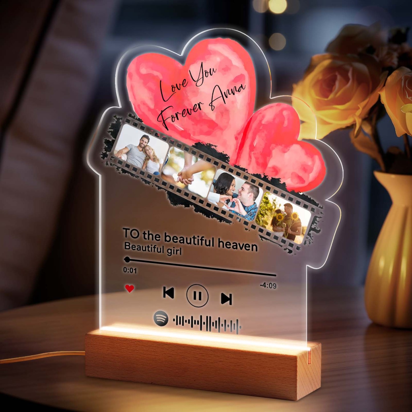Personalisiertes Romantisches Liebesfilm-nachtlicht Aus Acryl, Geschenk Für Paare, Heimdekoration - MeineFotoTassen