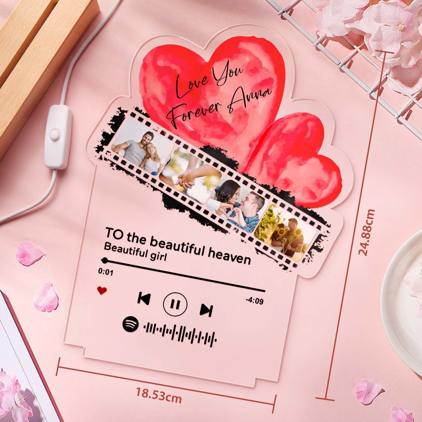 Personalisiertes Romantisches Liebesfilm-nachtlicht Aus Acryl, Geschenk Für Paare, Heimdekoration - MeineFotoTassen