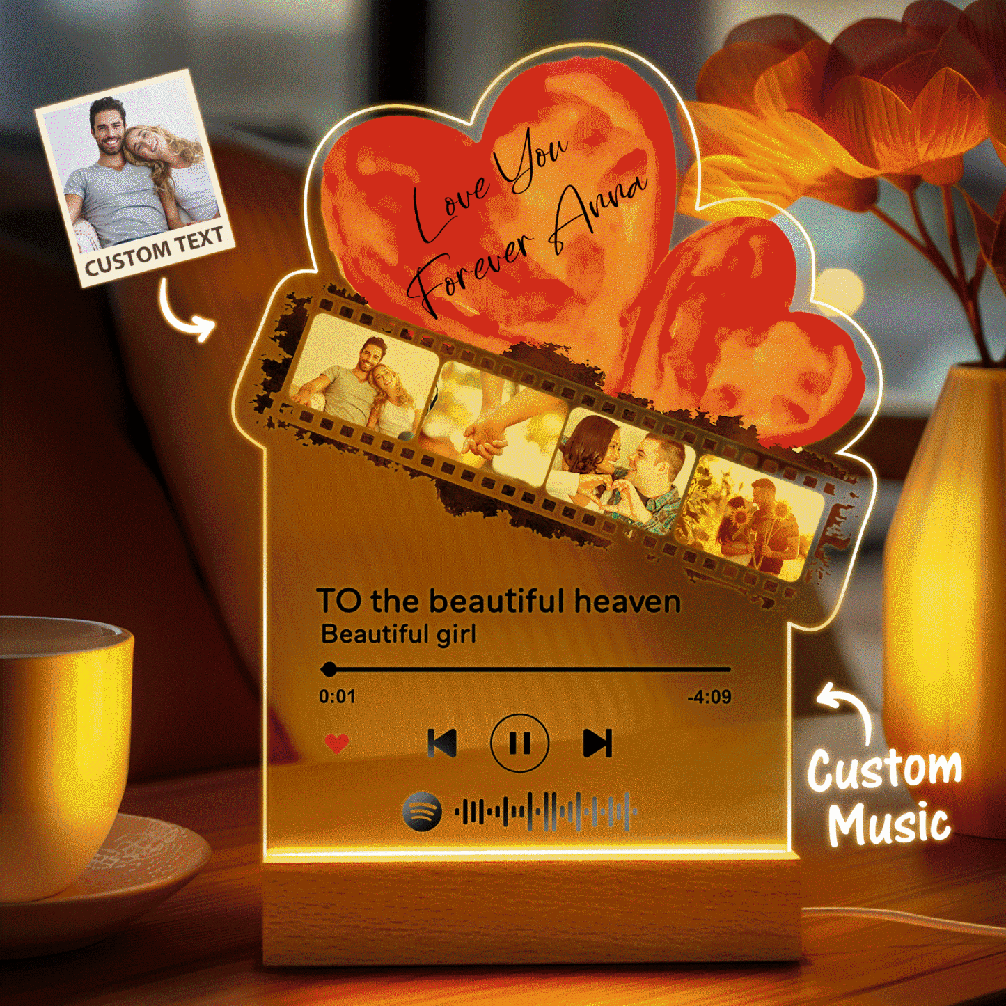 Personalisiertes Romantisches Liebesfilm-nachtlicht Aus Acryl, Geschenk Für Paare, Heimdekoration - MeineFotoTassen