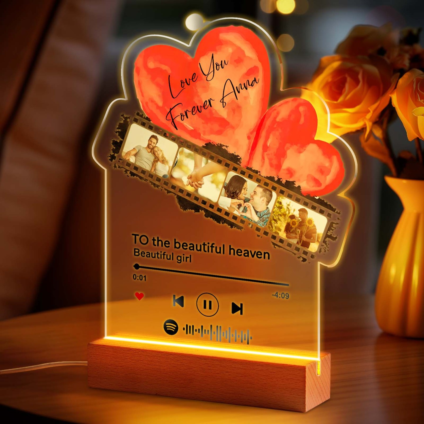 Personalisiertes Romantisches Liebesfilm-nachtlicht Aus Acryl, Geschenk Für Paare, Heimdekoration - MeineFotoTassen