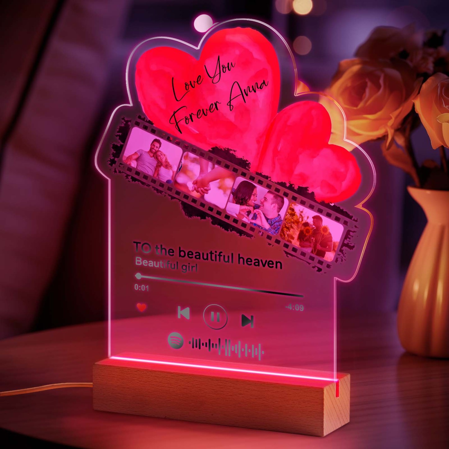 Personalisiertes Romantisches Liebesfilm-nachtlicht Aus Acryl, Geschenk Für Paare, Heimdekoration - MeineFotoTassen