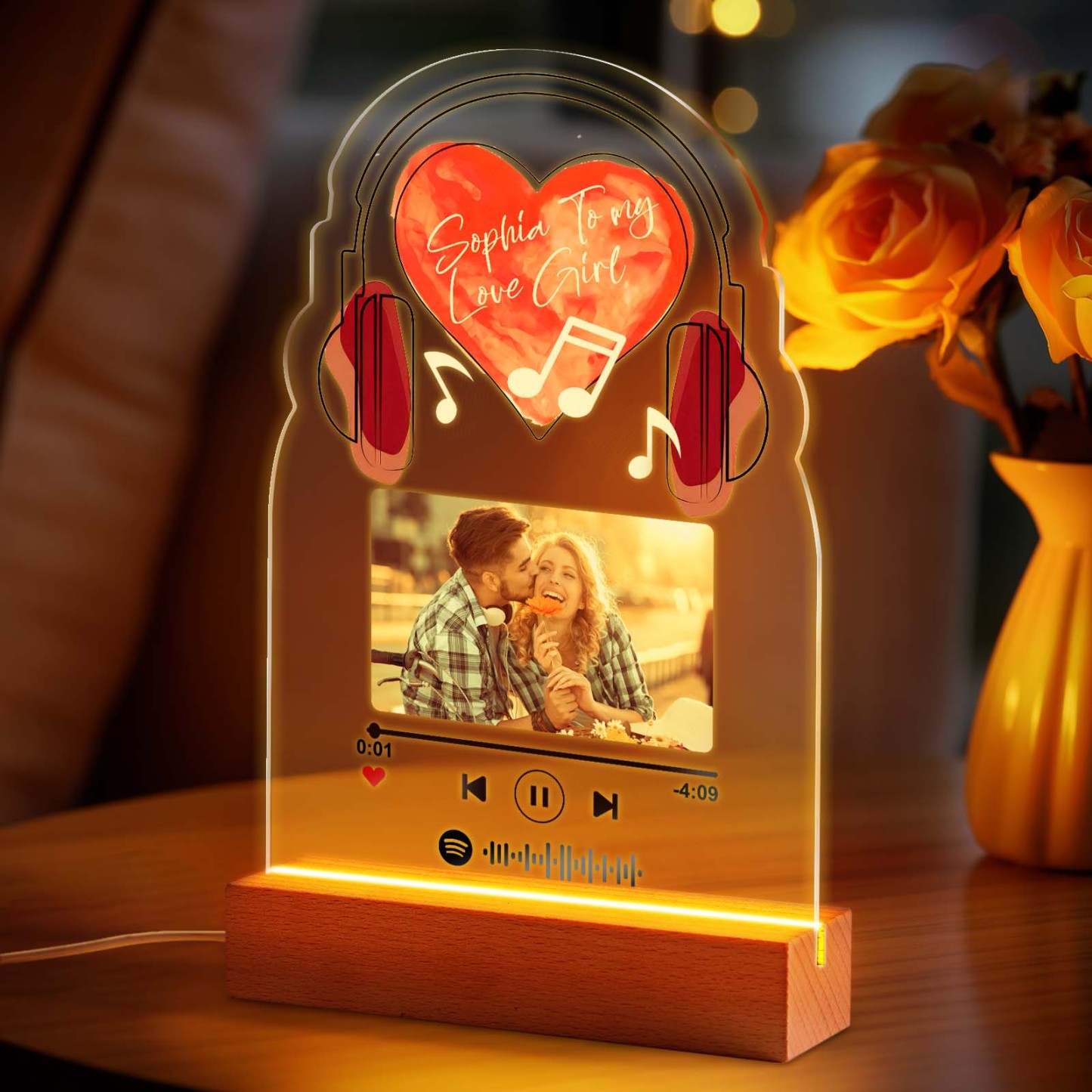 Personalisiertes Romantisches Liebesmusik-nachtlicht Aus Acryl, Geschenk Für Paare, Heimdekoration - MeineFotoTassen