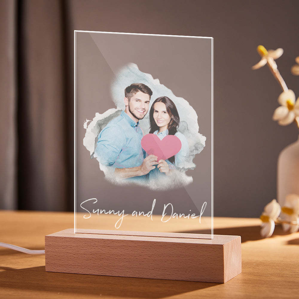 Personalisierte Aquarell-fotolampe, Individuelles Foto-nachtlicht, Weihnachtsgeschenk Für Liebhaber - MeineFotoTassen