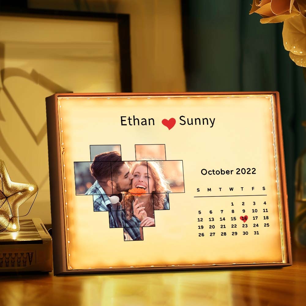 Benutzerdefiniertes Foto-nachtlicht, Personalisierter Kalender, Spiegellampe, Geschenk Für Liebhaber - MeineFotoTassen