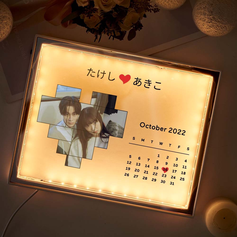 Benutzerdefiniertes Foto-nachtlicht, Personalisierter Kalender, Spiegellampe, Geschenk Für Liebhaber - MeineFotoTassen