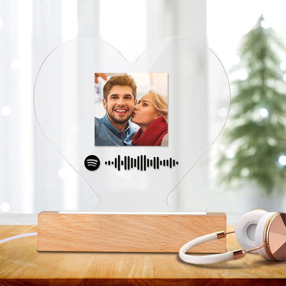 Scannable Spotify Code Night Light Acrylic Heart Shape Gifts for Couple - MyPhotoMugs