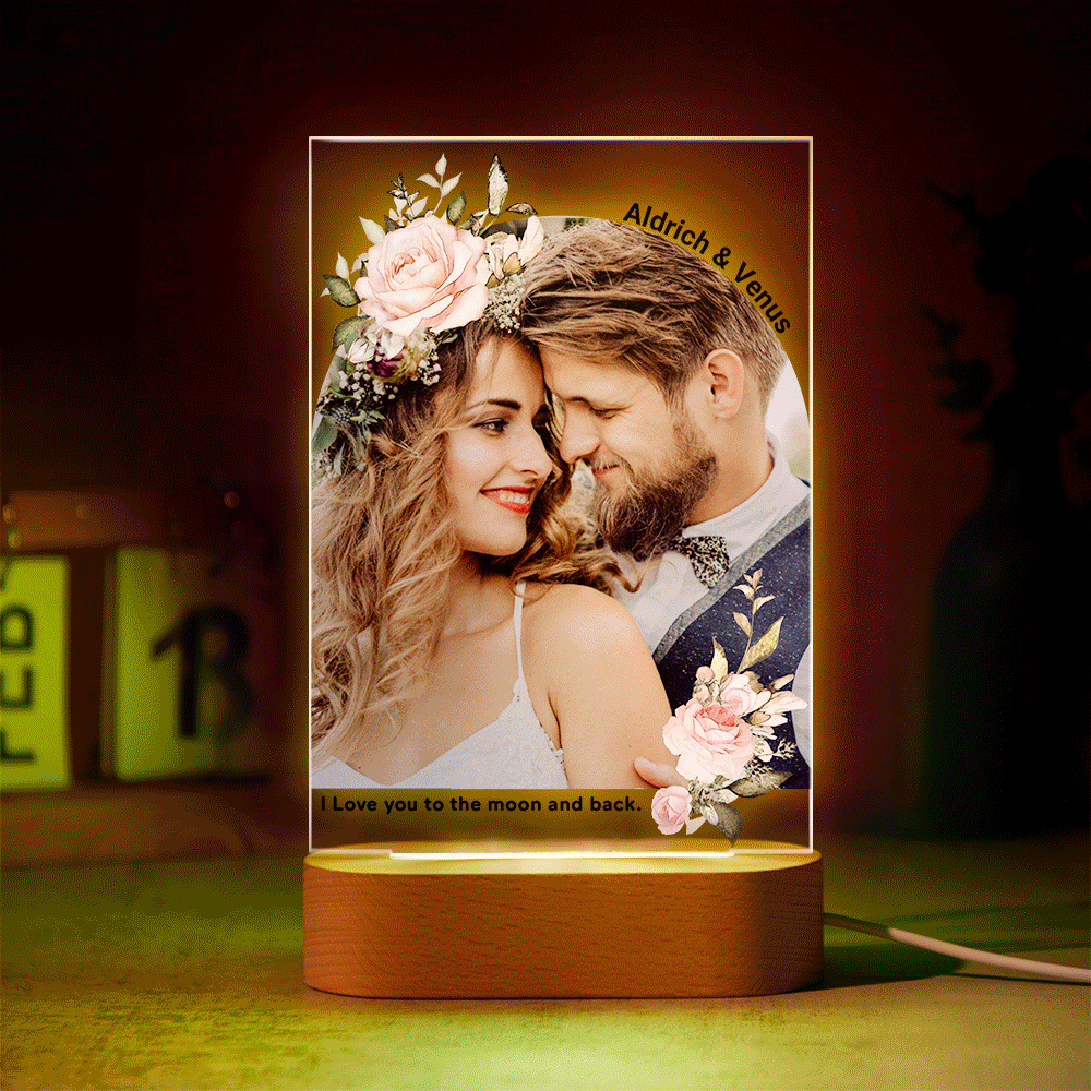 Personalisierter Fotodruck Mit Blumen Bunte Lampe Personalisiertes Acryl Nachtlicht Verlobungsgeschenk - MeineFotoTassen