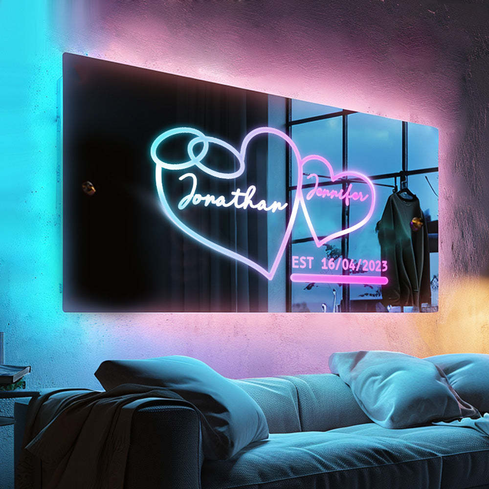 Personalisierter Namensspiegel, Herz, Besondere Daten, Led-beleuchtete, Leuchtende Wanddekoration, Valentinstagsgeschenke Für Paare - MeineFotoTassen
