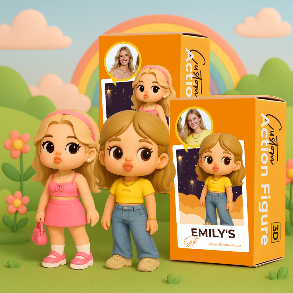 Benutzerdefinierte Süße Spielzeugfigur Im Schmollen-stil, 3d-minifiguren, Personalisierte Foto-blindbox, Einzigartiges Geschenk Für Beste Freunde - DePhotoBoxer
