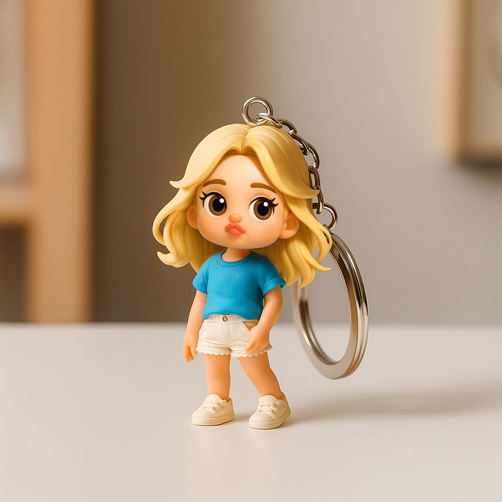 Personalisierter 3d-cartoon-charakter-schlüsselanhänger, Personalisierbar, Niedliche Minifigur Im Pouting-stil, Einzigartiges Geschenk Für Mama, Ehefrau, Freundin - DePhotoBoxer