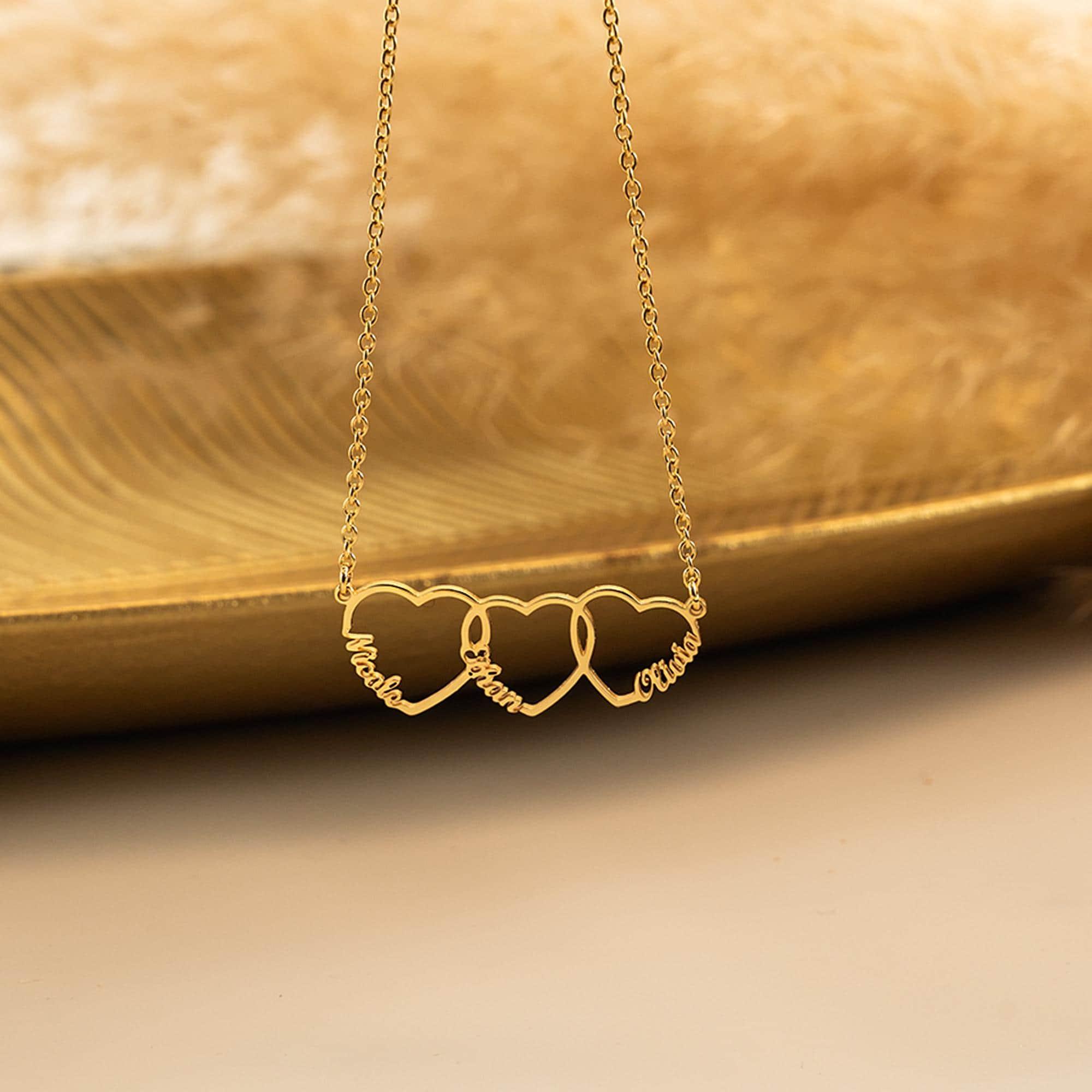 Namenskette Mit Herz, Halskette Mit Mehreren Herzen, Schmuck Für Kindernamen, Geschenkidee Zum Muttertag