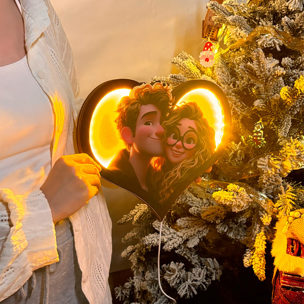 Valentinstagsgeschenke, Personalisierter Herz-foto-cartoon-porträtrahmen Mit Led - MeineFotoTassen