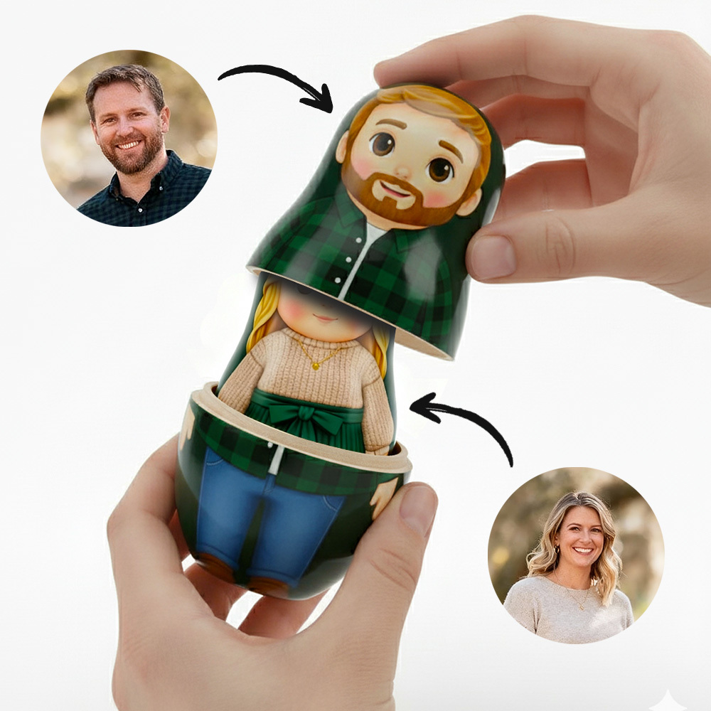 Personalisiertes Porträt Im Matrjoschka-stil, Individuelles Familienporträt Im Cartoon-stil, Geschenk Zum Jahrestag - DePhotoBoxer