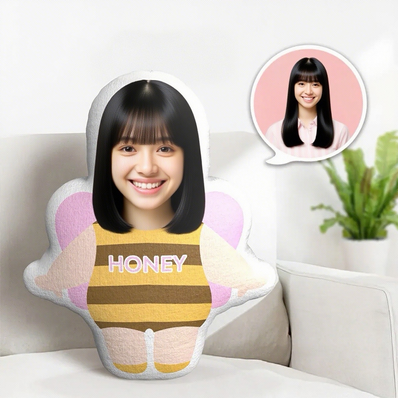 Custom Photo Face Pillow Cartoon Bee Pillow Personalized Photo Custom Shaped Pillow for Girl