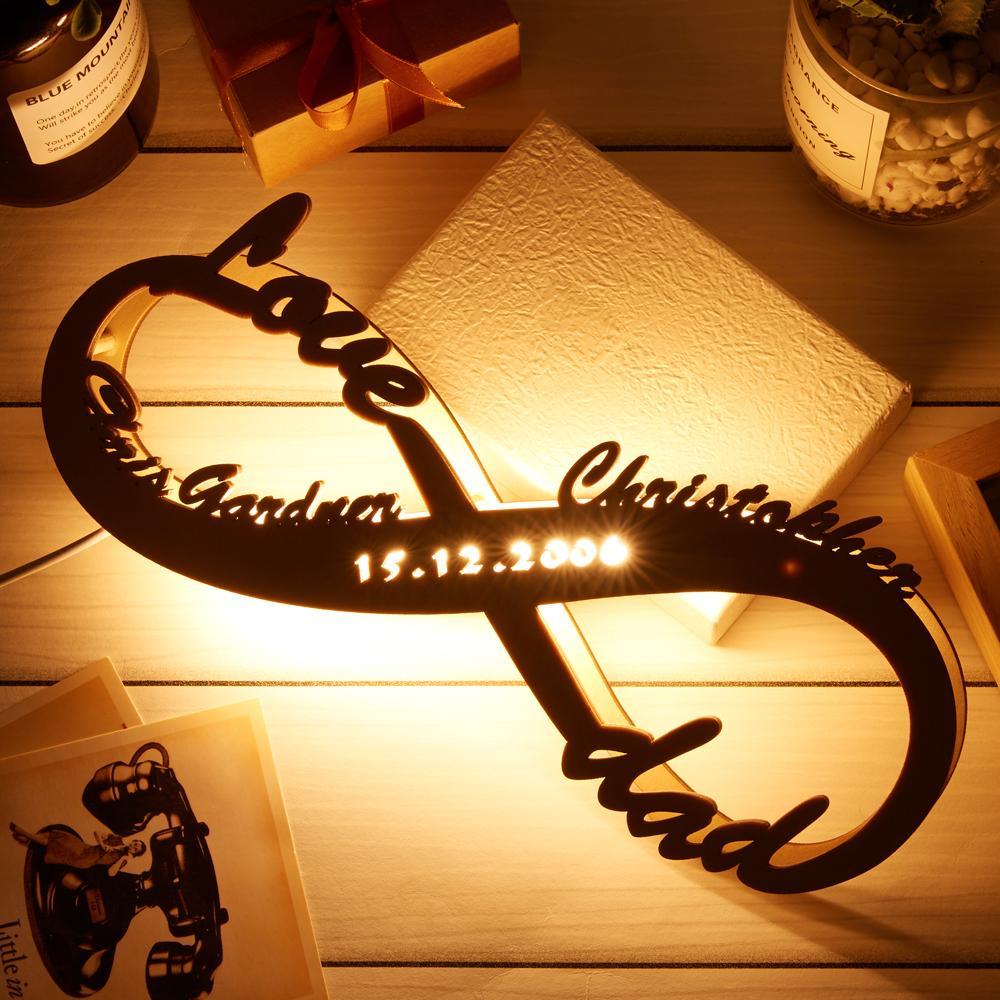 Birthday Gifts Custom Lamp Engraved Wooden Nightlight Personalized Name Sign Light Infinity Love for Her