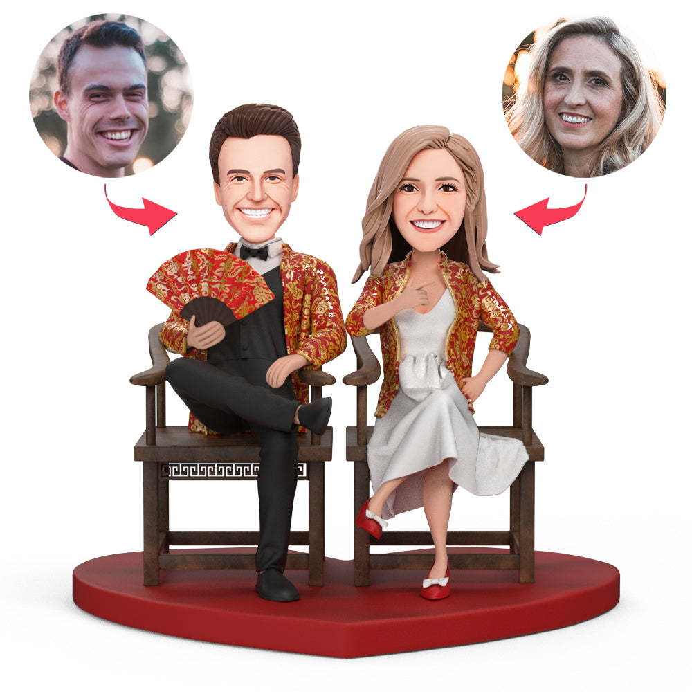 Couples in Traditional Chinese Garments Custom Bobblehead with Engraved Text - Myphotomugs