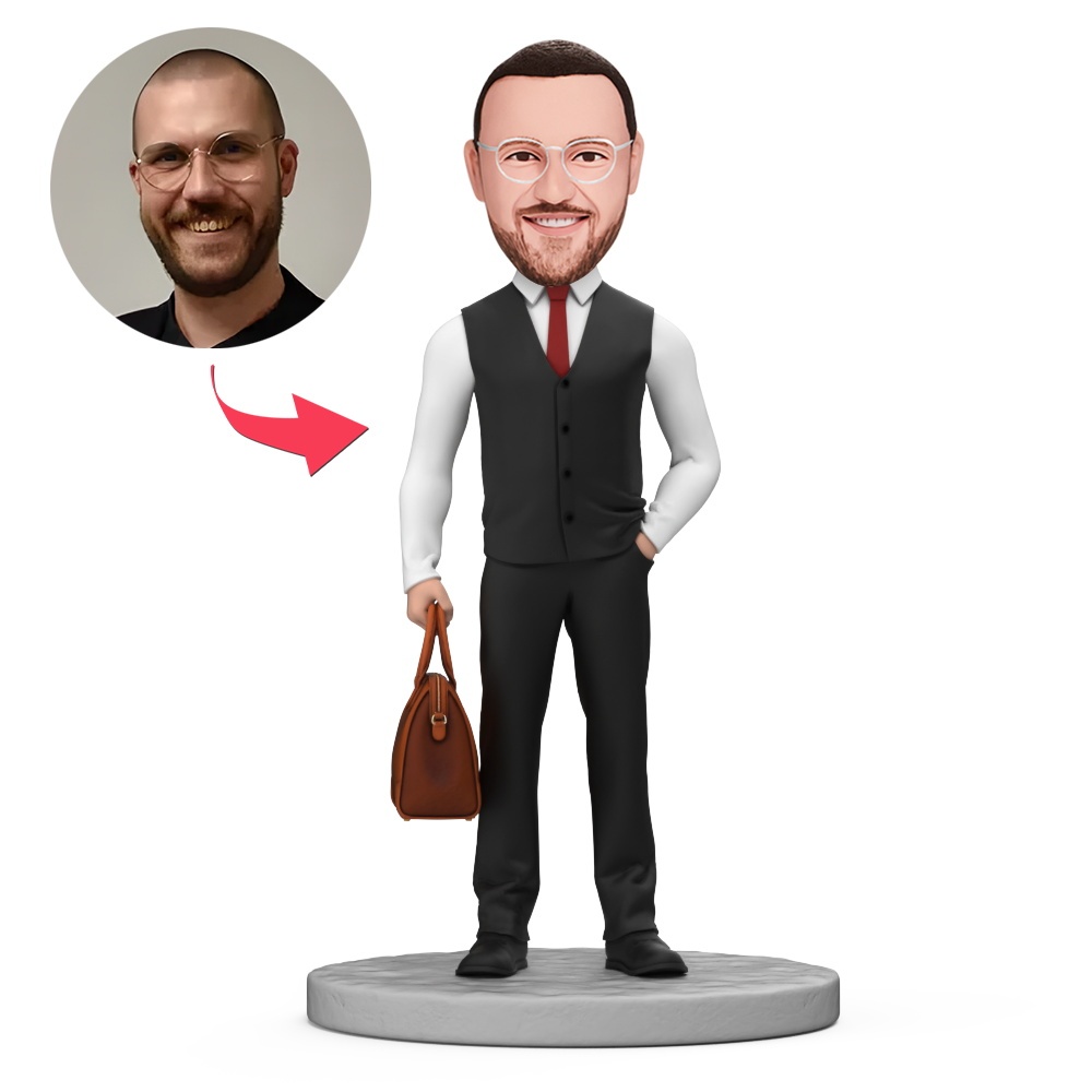 5-Custom Female Boss in a Suit Wearing a Boss T-shirt Custom Bobblehead with Engraved Text