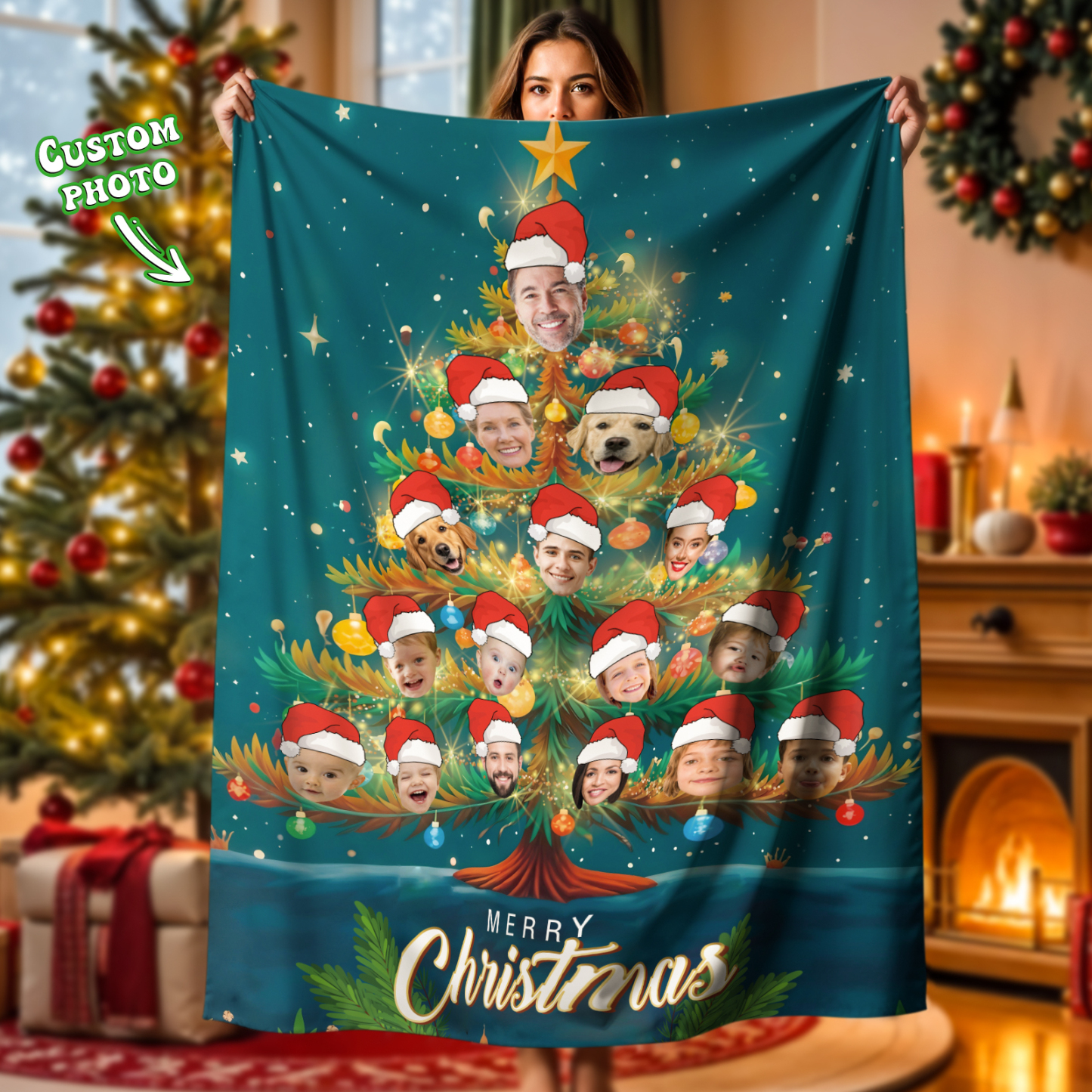 Custom Christmas Photo Blanket Personalized Holiday Throw Blanket Gift