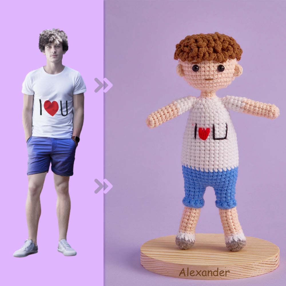 Full Body Customizable 1 Person Custom Crochet Doll Personalized Gifts Handwoven Mini Dolls - I Love U Boy - Myphotomugs