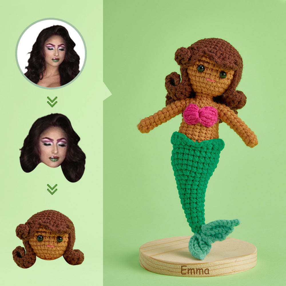Custom Face Crochet Doll Personalized Gifts Handwoven Mini Dolls - Mermaid - Myphotomugs