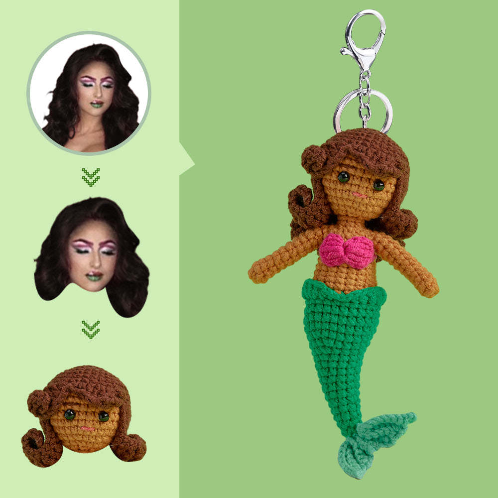 Custom Face Crochet Doll Personalized Gifts Handwoven Mini Dolls - Mermaid - Myphotomugs
