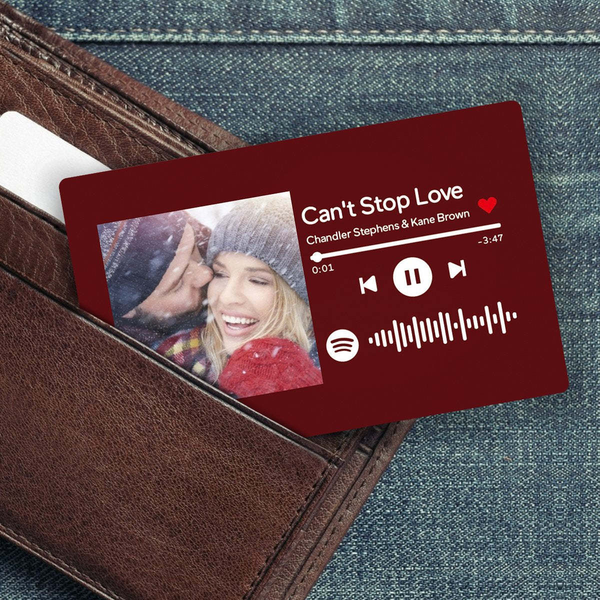 Custom Spotify Music Code Wallet Card Personalized Message Card Crimson - Myphotomugs