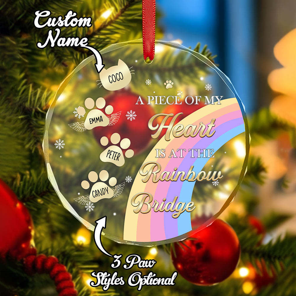Personalized Memorial Ornament A Piece Of My Heart Is At The Rainbow Bridge Sympathy Gift for Pet Lovers - MyPhotoMugs