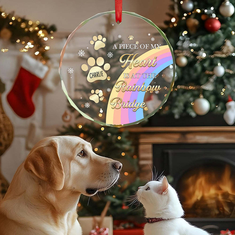 Personalized Memorial Ornament A Piece Of My Heart Is At The Rainbow Bridge Sympathy Gift for Pet Lovers - MyPhotoMugs