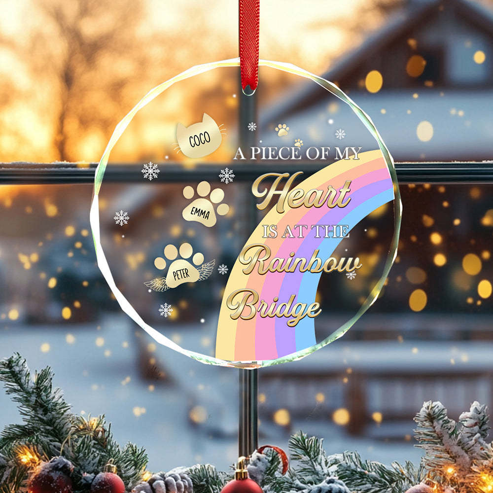 Personalized Memorial Ornament A Piece Of My Heart Is At The Rainbow Bridge Sympathy Gift for Pet Lovers - MyPhotoMugs