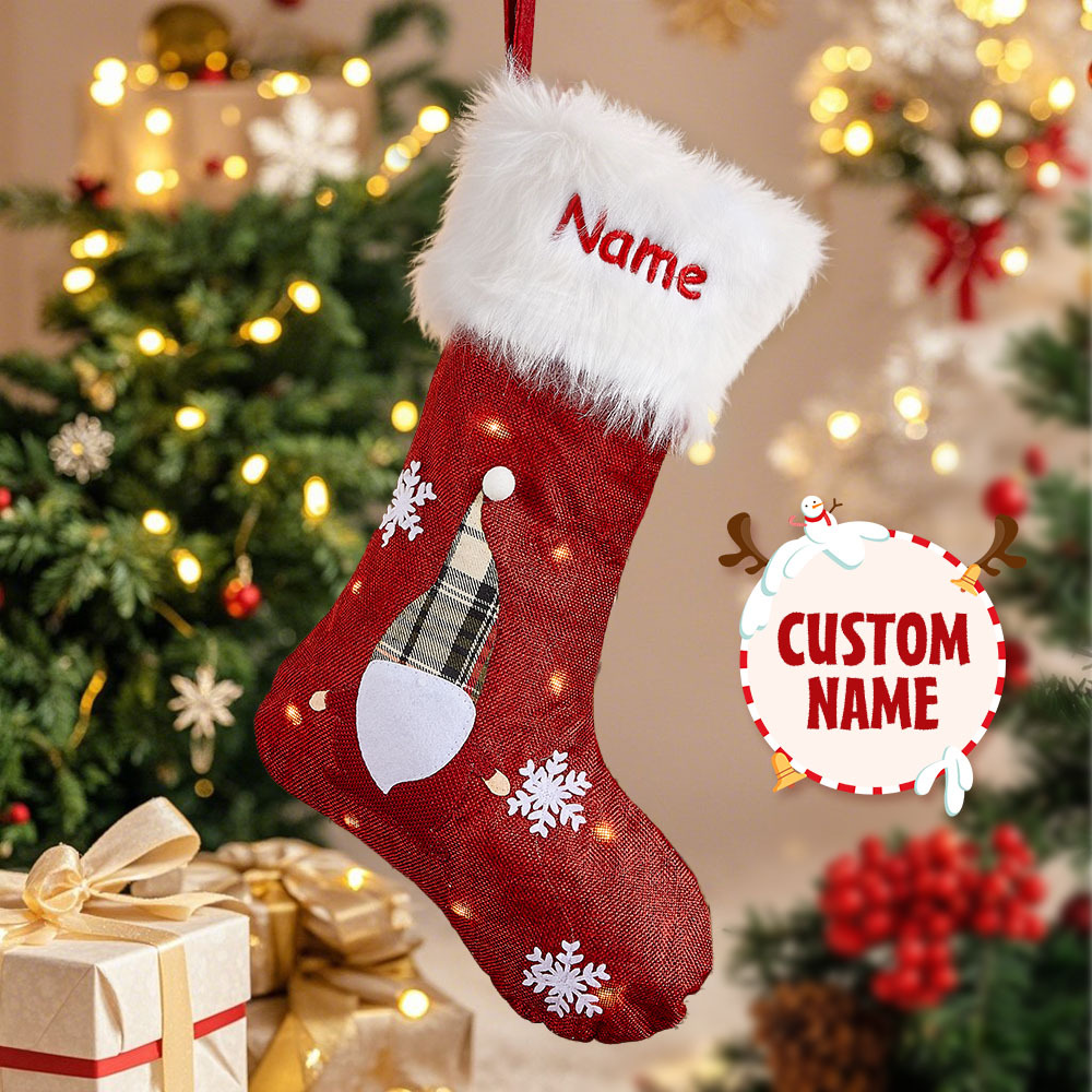 Custom Embroidered Christmas Stocking Personalized Name Gift Bag Sock Holiday Decoration for Kids