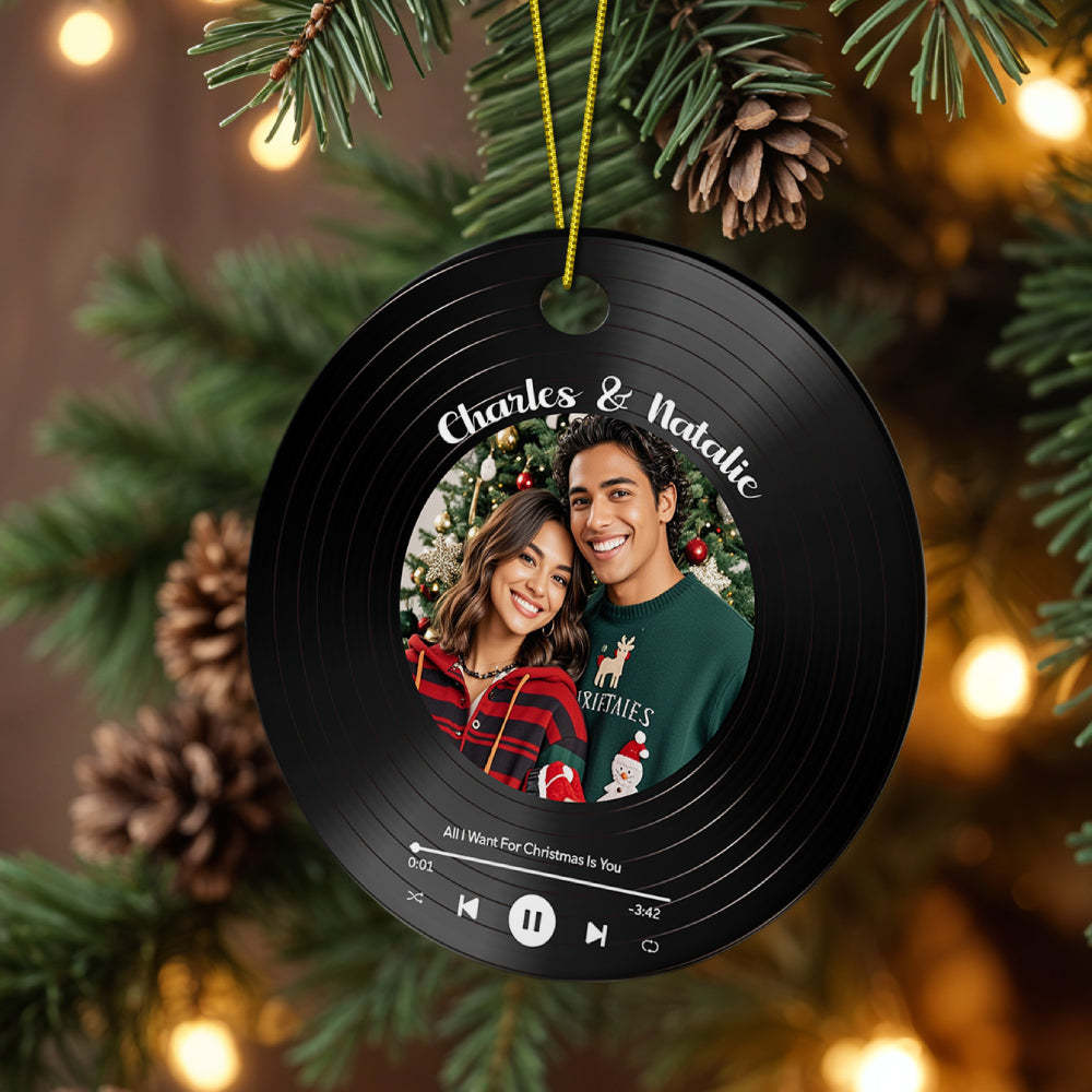 Personalized Photo Vinyl Record Style Ornament Christmas Ceramic Ornament Gift for Lover - MyPhotoMugs