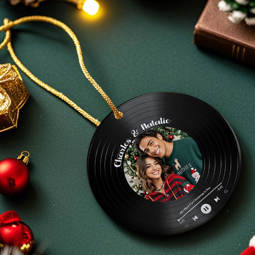 Personalized Photo Vinyl Record Style Ornament Christmas Ceramic Ornament Gift for Lover - MyPhotoMugs