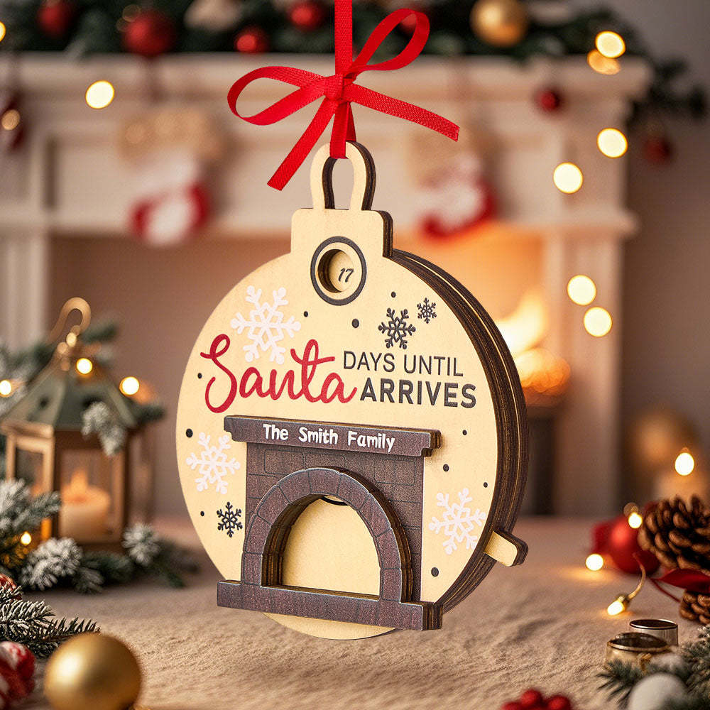 Personalized Christmas Santa in Fireplace Countdown Ornament Days Till Christmas Ornament - MyPhotoMugs