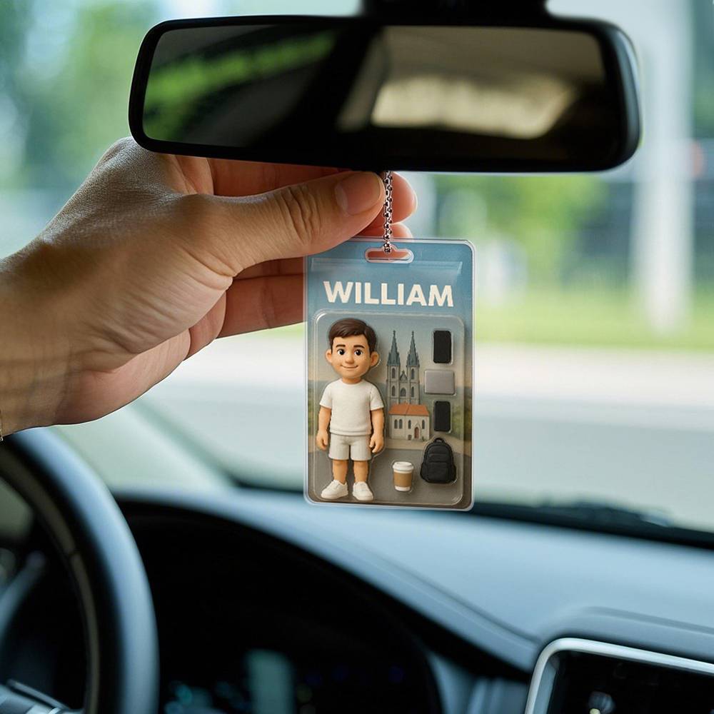 3D Effect Action Figure Pack Packaging Toy Box Style Art Gift Personalized Acrylic Car Hanger Gift for Dad Father's Day Gift